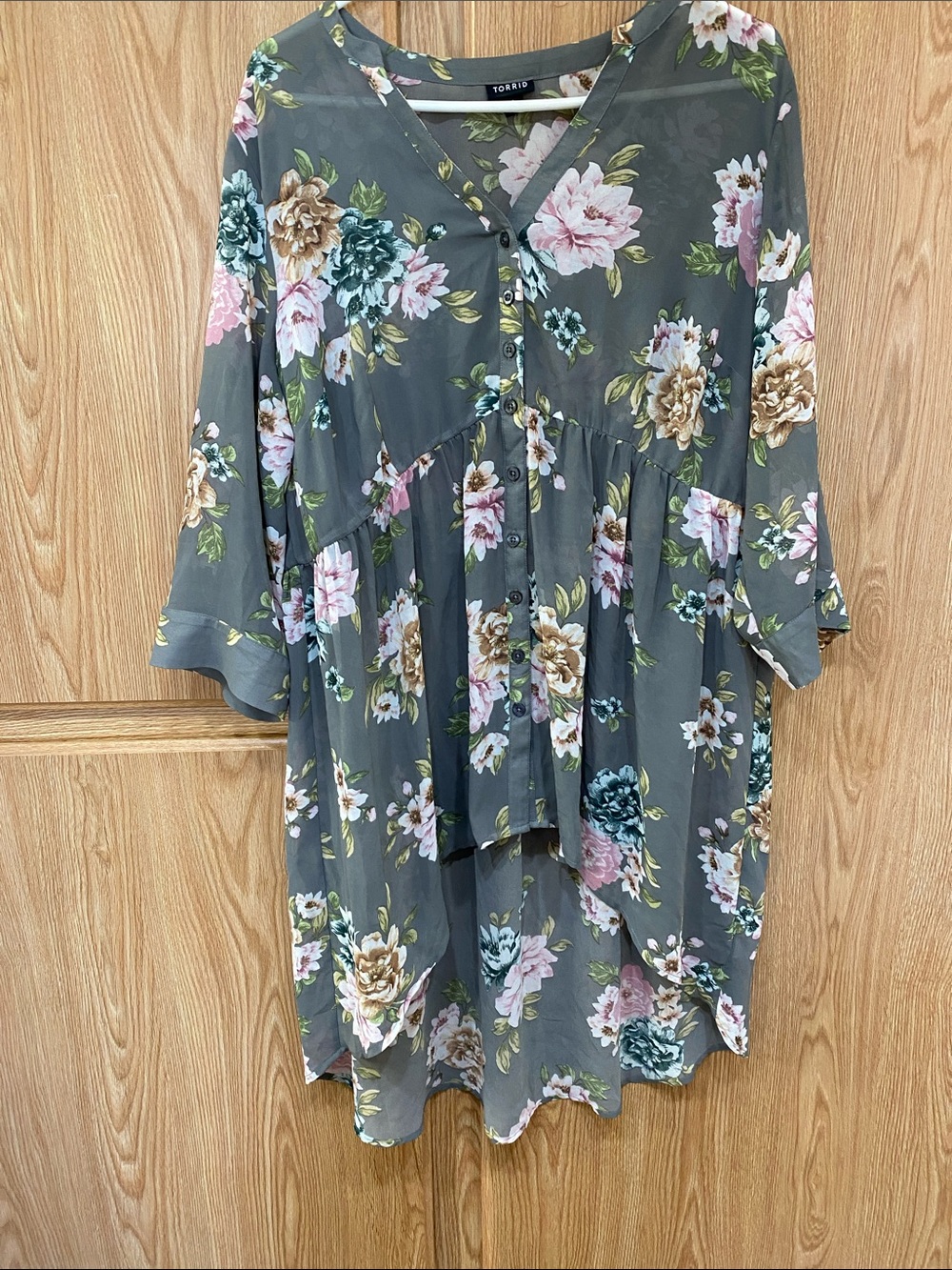Torrid Grey and pink Floral Tunic/Top